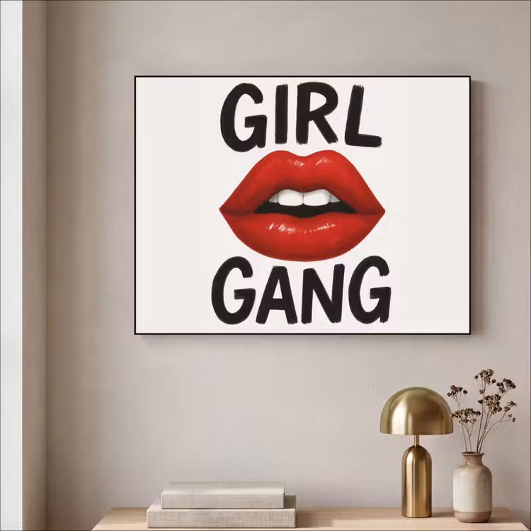 Lip - Girl - Rood - Letters Textielframe zwart klein -sfeer2