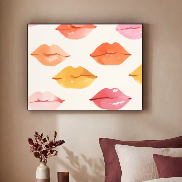 Lippen - Kleurrijk - Glanzend Textielframe zwart klein -sfeer1