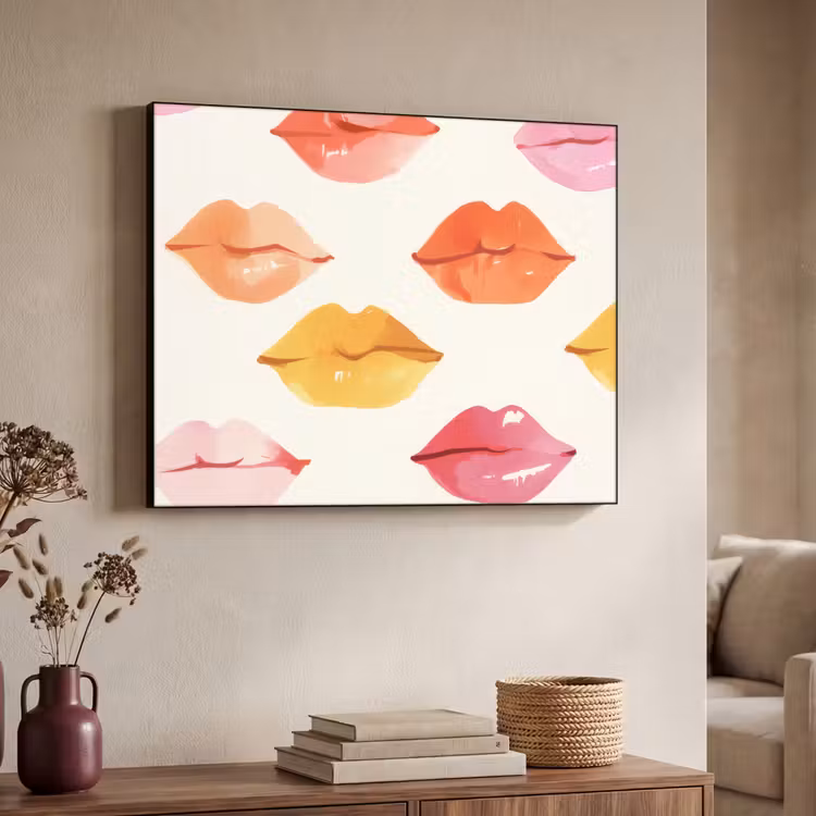Lippen - Kleurrijk - Glanzend Textielframe - compleet frame klein -sfeer3
