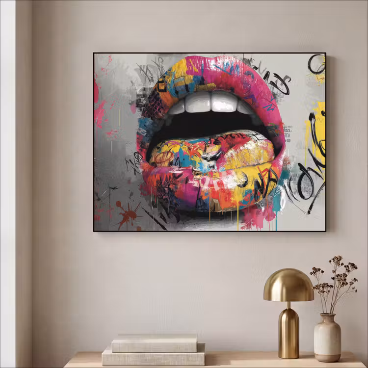Lippen - Graffiti - Expressief Textielframe - compleet frame klein -sfeer2