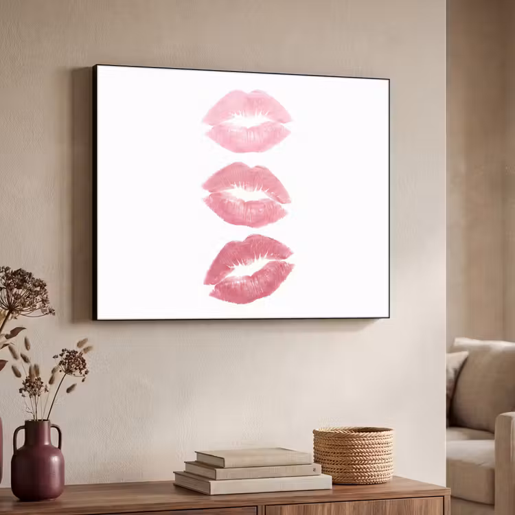 Lippen - Kusafdruk - Roze - Modern - Abstract Textielframe zwart klein -sfeer3