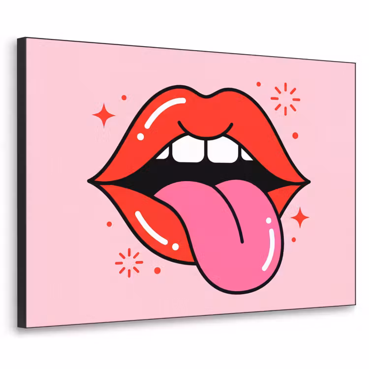 Lippen - Tong - Pop-art - Kleurrijk - Roze Textielframe zwart klein -3d