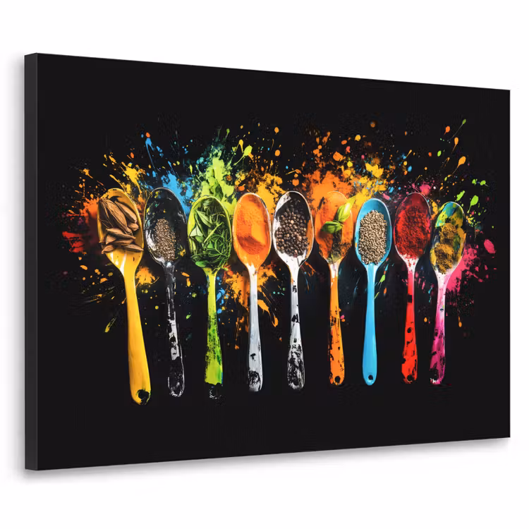 Lepels - Kruiden - Modern - Graffiti - Verf - Kleurrijk Textielframe zwart klein -3d
