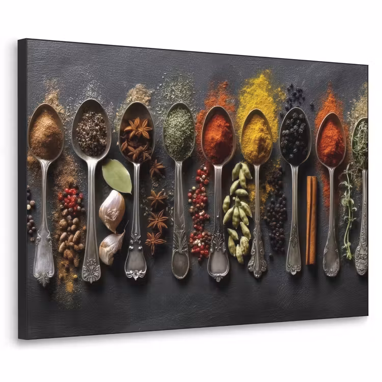 Lepels - Specerijen - Kaneel - Chili Textielframe zwart klein -3d