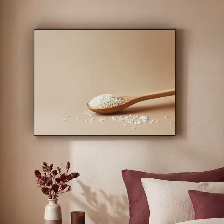 Lepel - Rijst - Hout - Beige Textielframe - compleet frame klein -sfeer1