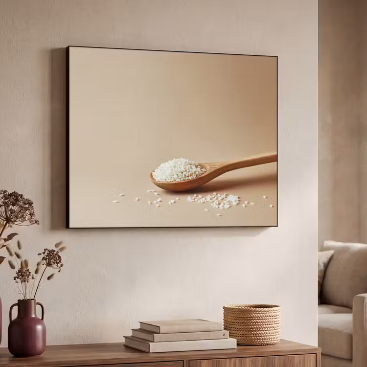 Lepel - Rijst - Hout - Beige Textielframe zwart klein -sfeer3