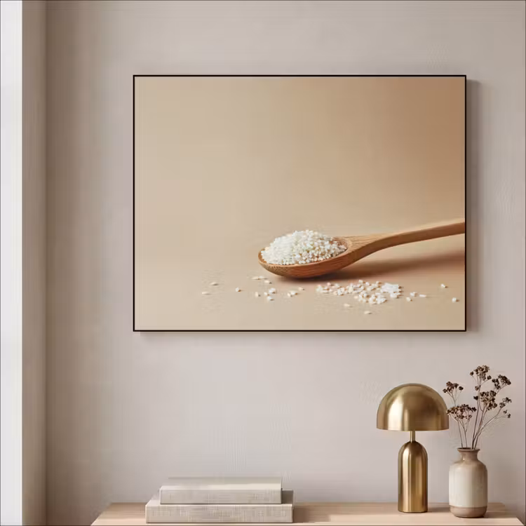 Lepel - Rijst - Hout - Beige Textielframe - compleet frame klein -sfeer2