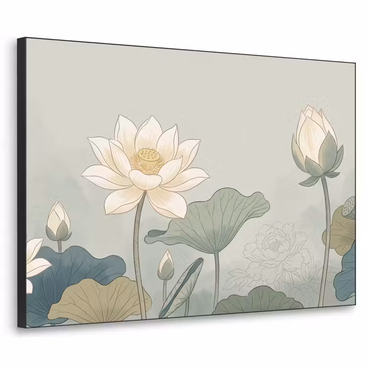 Lotus - Bloemen - Groen Textielframe zwart klein -3d