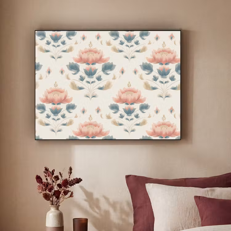 Lotus - Bloemen - Roze Textielframe zwart klein 947 -sfeer1