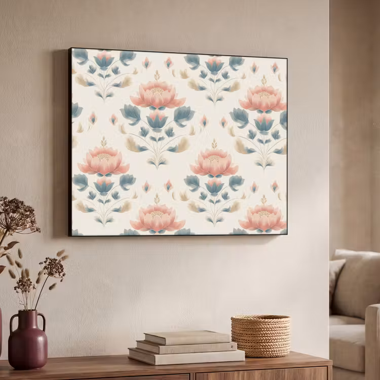Lotus - Bloemen - Roze Textielframe zwart klein 947 -sfeer3