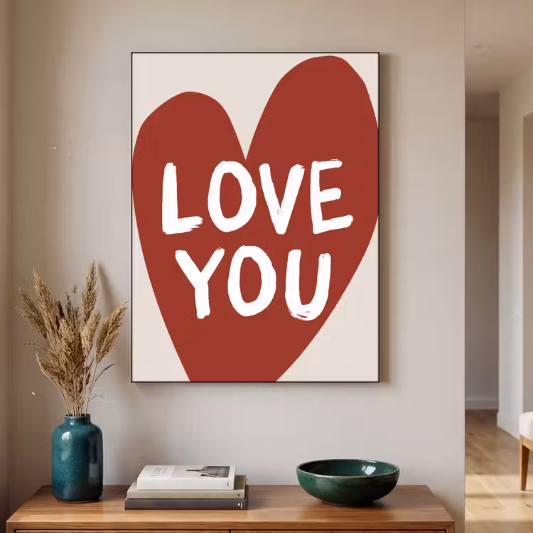 Loveyou - Hart - Rood Textielframe zwart klein -sfeer1
