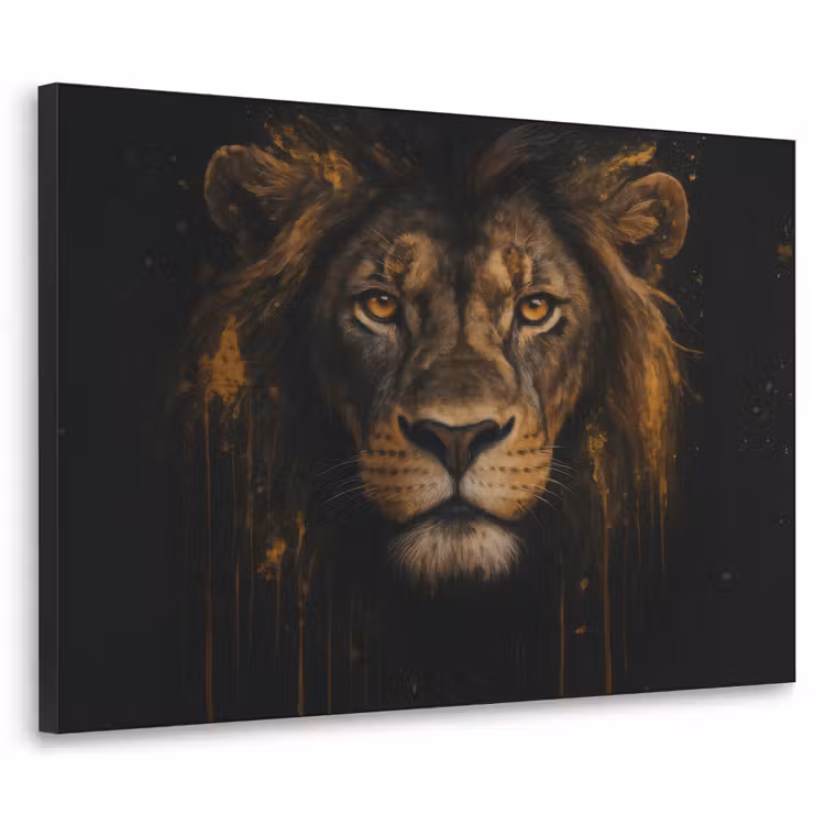 Leeuw - Goud - Druppels Textielframe zwart klein -3d