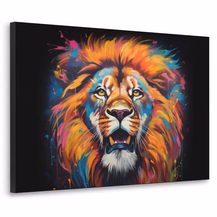 Leeuw - Graffiti - Dieren - Zwart Textielframe zwart klein -3d