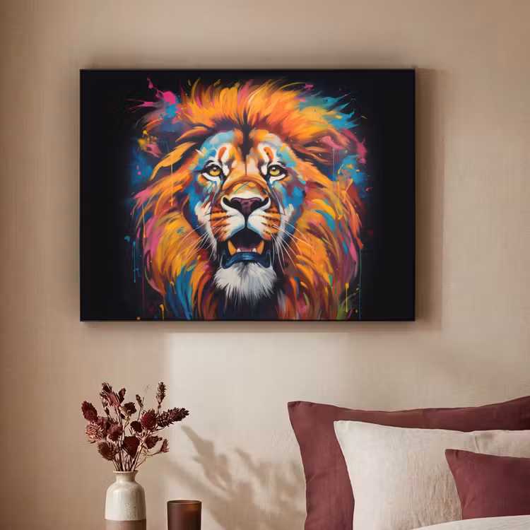 Leeuw - Graffiti - Dieren - Zwart Textielframe zwart klein -sfeer1