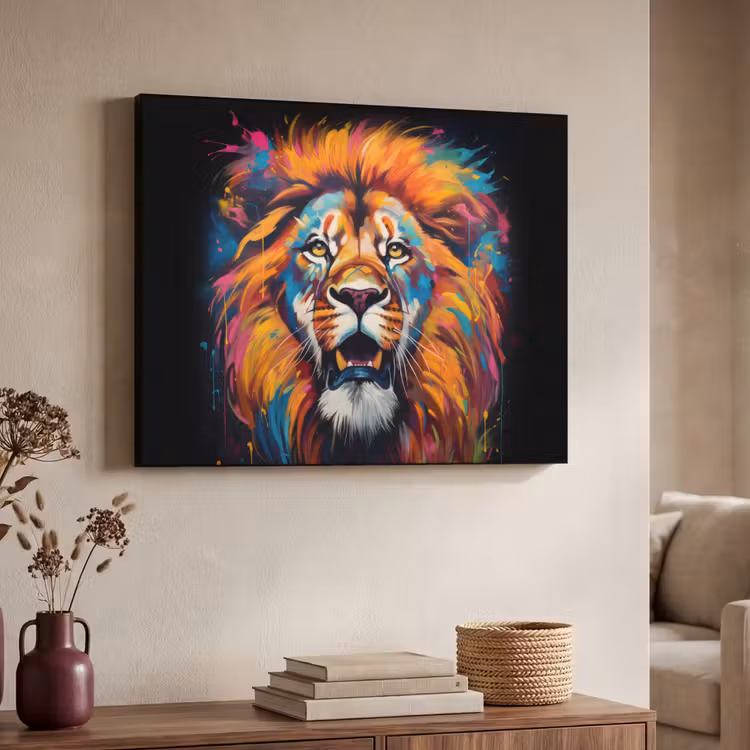 Leeuw - Graffiti - Dieren - Zwart Textielframe zwart klein -sfeer3