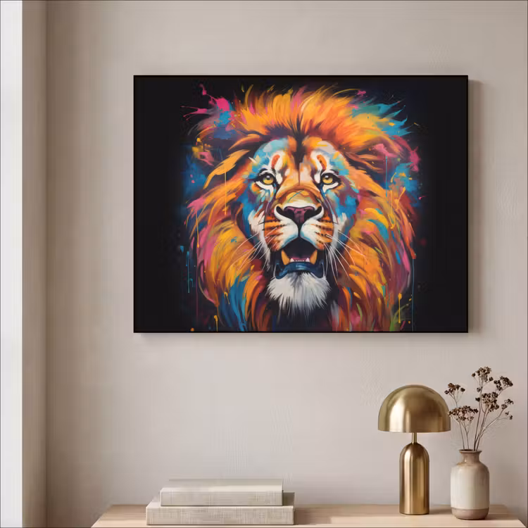 Leeuw - Graffiti - Dieren - Zwart Textielframe zwart klein -sfeer2