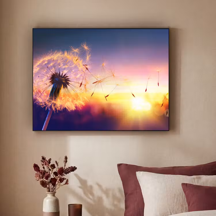 Paardenbloem - Bloemen - Zonsondergang - Horizon - Nacht Textielframe zwart klein -sfeer1