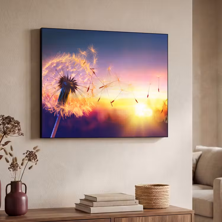 Paardenbloem - Bloemen - Zonsondergang - Horizon - Nacht Textielframe zwart klein -sfeer3