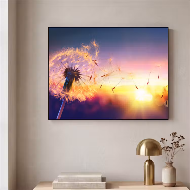 Paardenbloem - Bloemen - Zonsondergang - Horizon - Nacht Textielframe zwart klein -sfeer2
