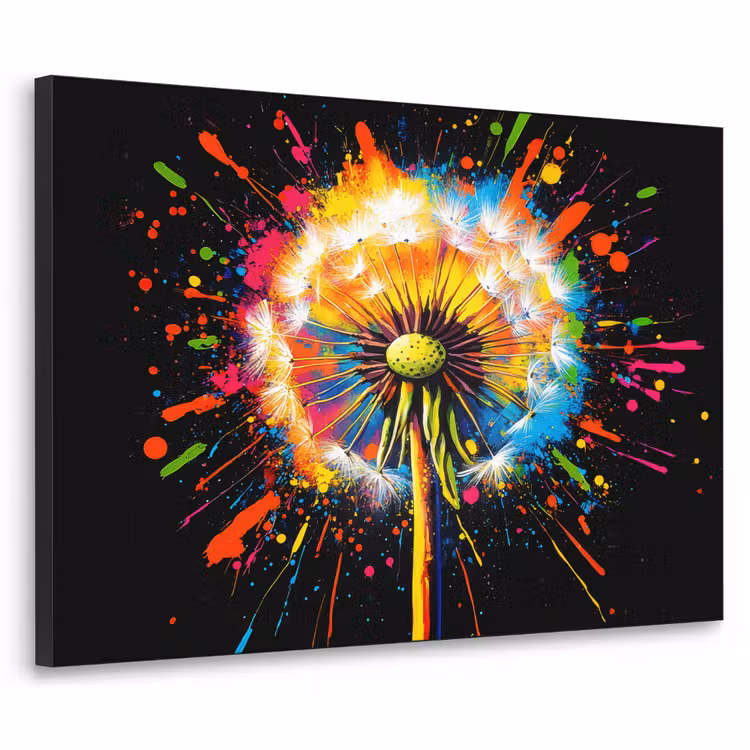 Paardenbloem - Graffiti - Kleurrijk - Bloemen - Natuur Textielframe zwart klein -3d