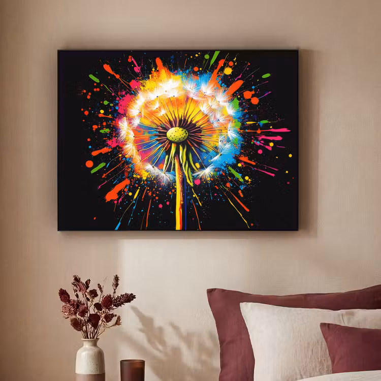 Paardenbloem - Graffiti - Kleurrijk - Bloemen - Natuur Textielframe - compleet frame klein -sfeer1