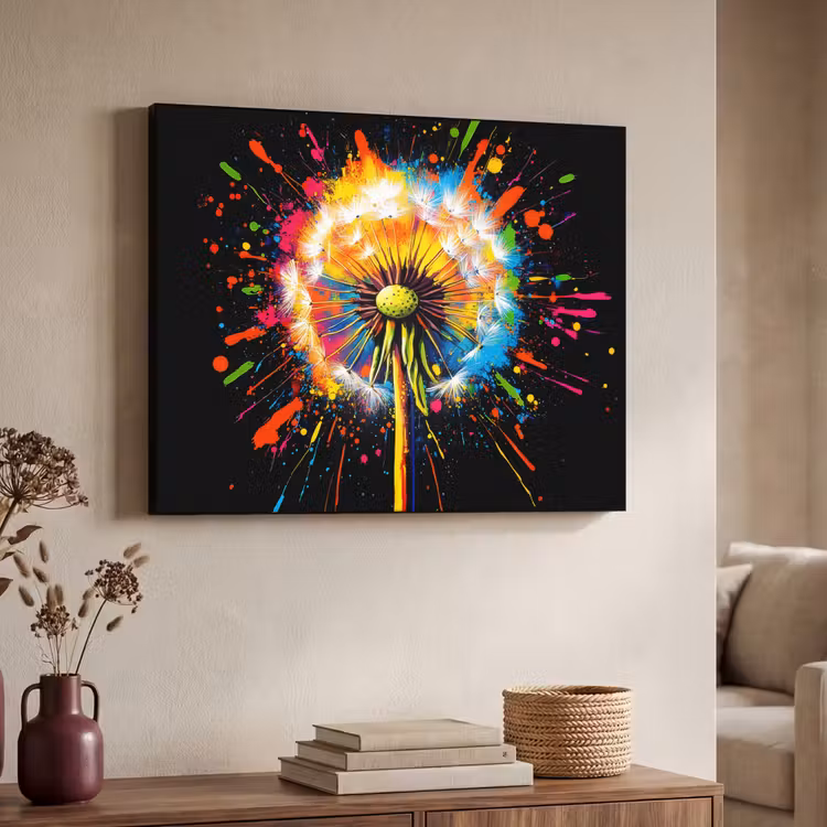 Paardenbloem - Graffiti - Kleurrijk - Bloemen - Natuur Textielframe zwart klein -sfeer3