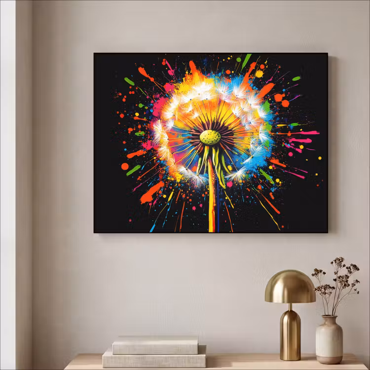 Paardenbloem - Graffiti - Kleurrijk - Bloemen - Natuur Textielframe zwart klein -sfeer2