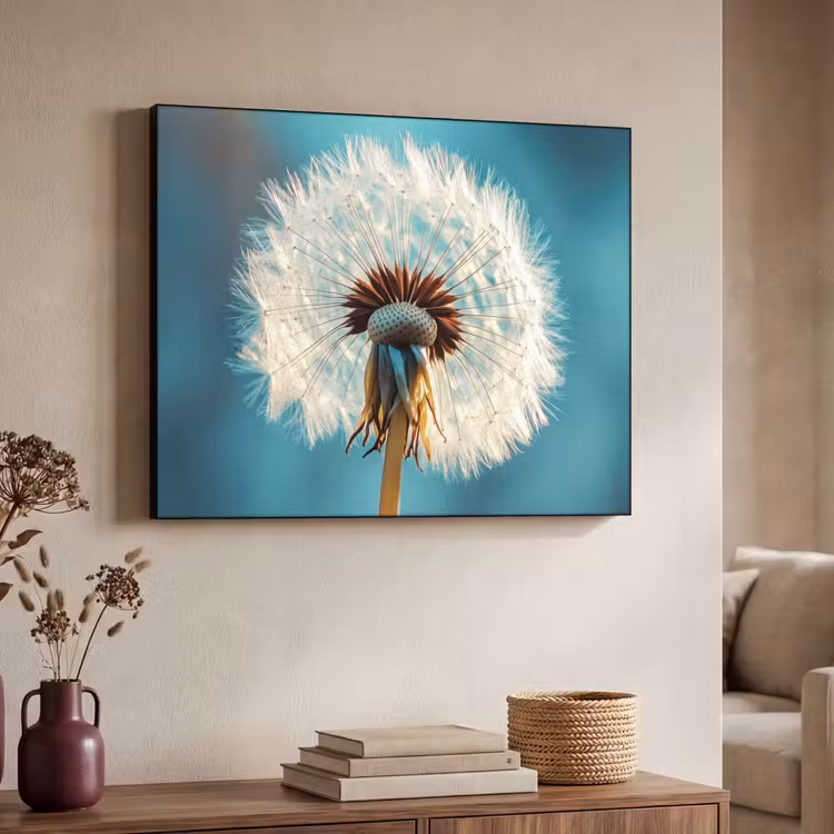 Paardenbloem - Natuur - Bloemen - Blauw Textielframe - compleet frame klein -sfeer3