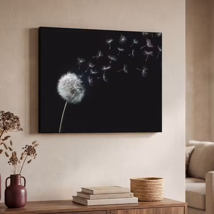 Paardenbloem - Zwart - Natuur Textielframe - compleet frame klein -sfeer3