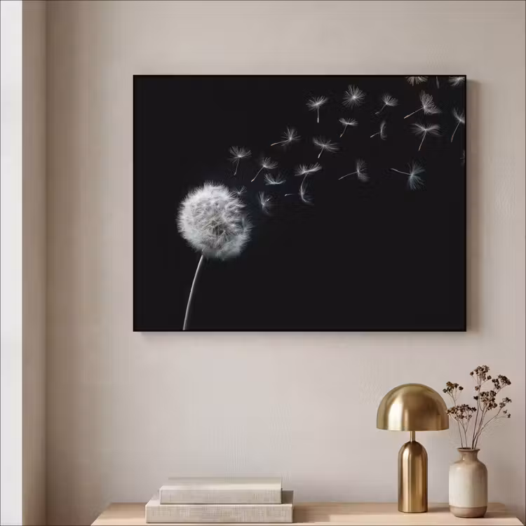 Paardenbloem - Zwart - Natuur Textielframe - compleet frame klein -sfeer2