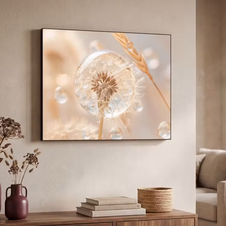 Paardenbloem - Water - Natuur - Stilleven - Modern Textielframe zwart klein -sfeer3