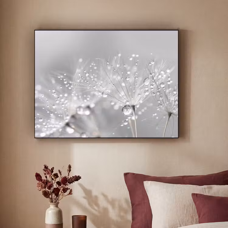 Paardenbloem - Waterdruppels - Stilleven - Modern Textielframe zwart klein -sfeer1