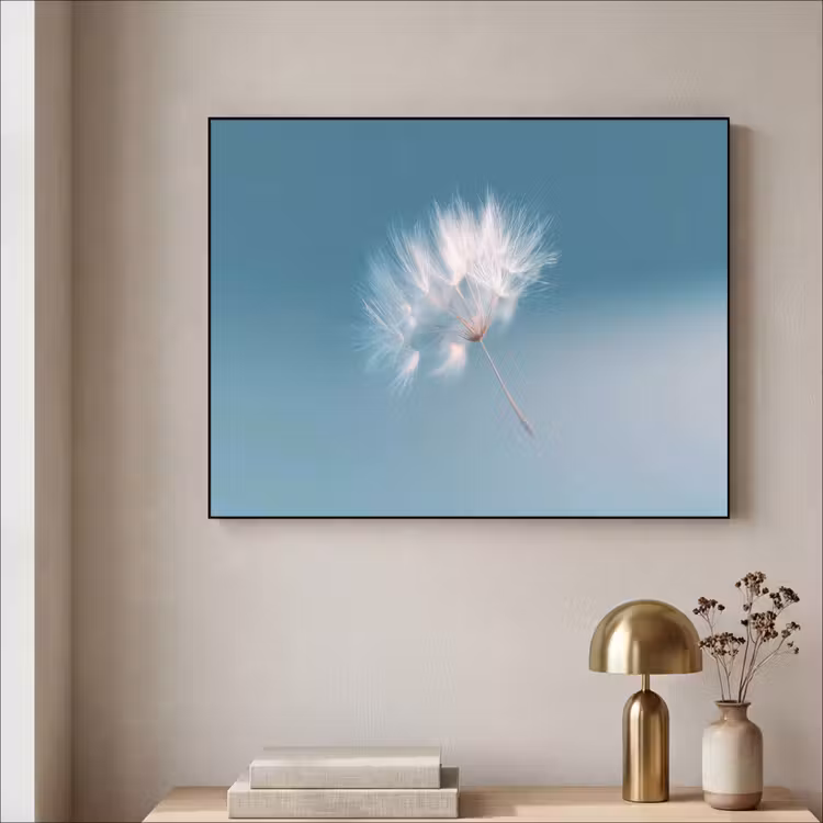 Paardenbloempluisje - Blauw - Lucht Textielframe - compleet frame klein -sfeer2