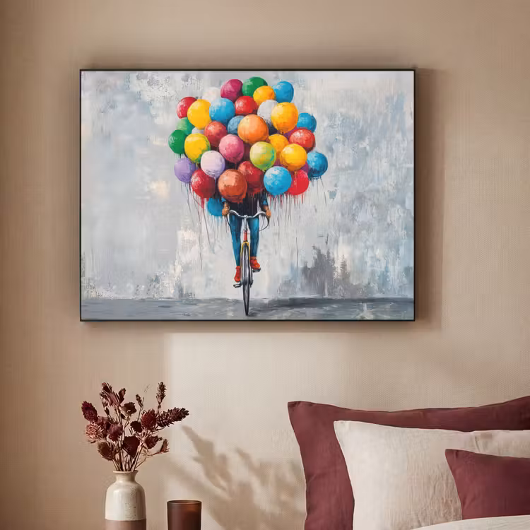 Balonnen - Street art - Vintage Textielframe - compleet frame klein -sfeer1
