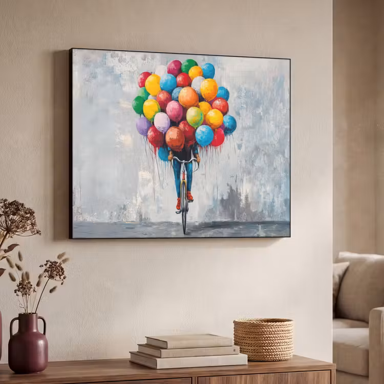 Balonnen - Street art - Vintage Textielframe - compleet frame klein -sfeer3