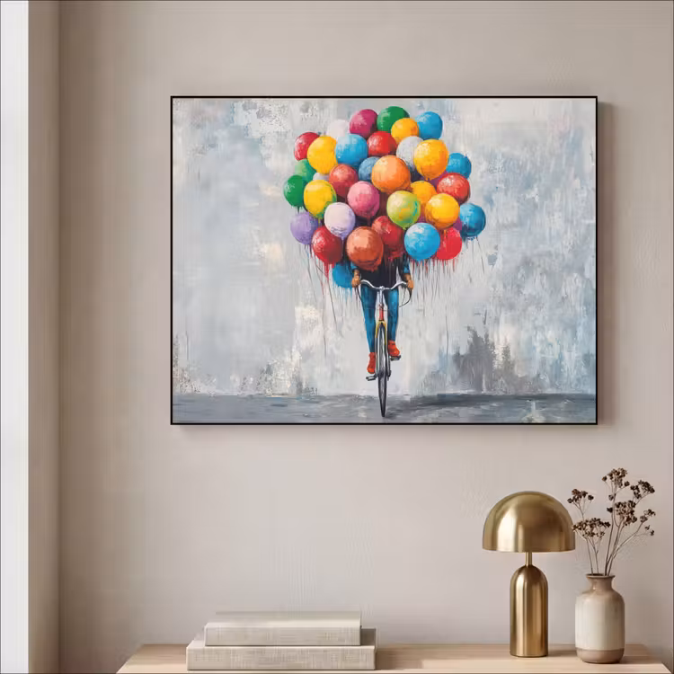 Balonnen - Street art - Vintage Textielframe - compleet frame klein -sfeer2