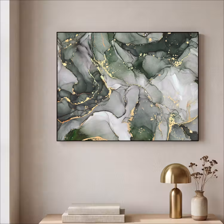 Luxe - Marmer - Groen Textielframe zwart klein -sfeer2