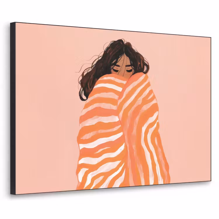 Meisje - Deken - Gestreept - Oranje Textielframe - compleet frame klein -3d