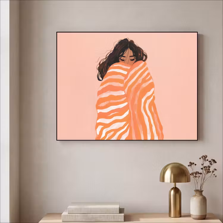 Meisje - Deken - Gestreept - Oranje Textielframe - compleet frame klein -sfeer2