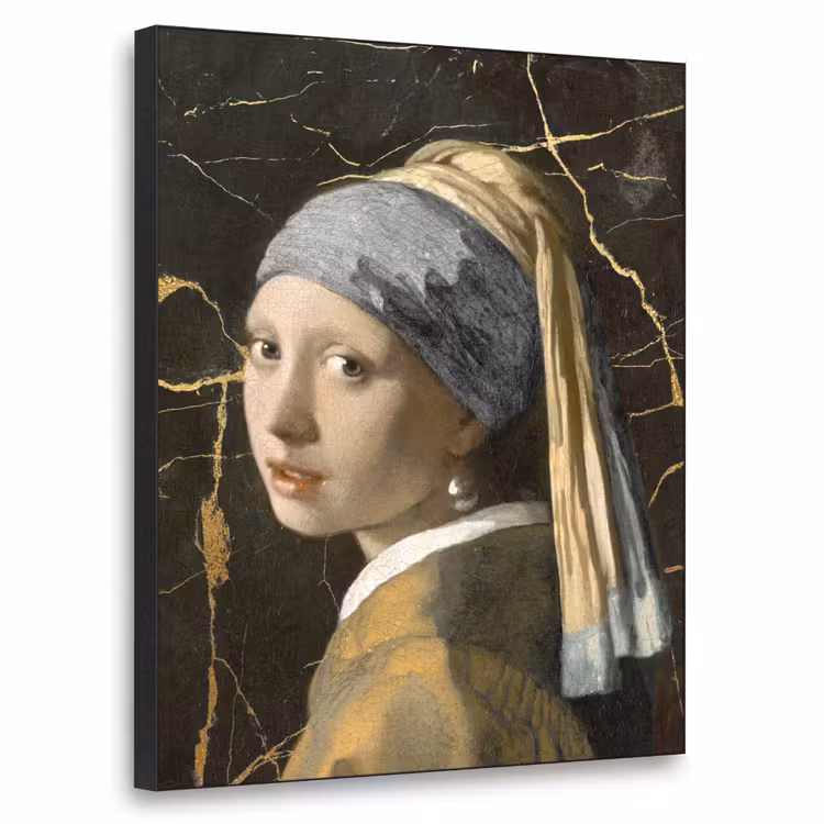 Meisje met de parel - Johannes Vermeer - Goud Textielframe zwart klein -3d
