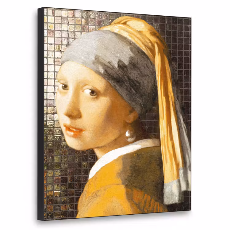 Meisje met de parel - Johannes Vermeer - Mozaïek Textielframe zwart klein -3d