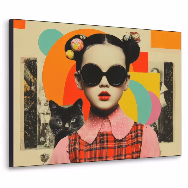 Meisje - Zonnebril - Kat - Retro Textielframe zwart klein -3d