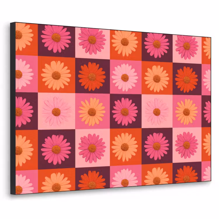 Madeliefjes - Dambord - Retro - Roze - Oranje Textielframe zwart klein 947 -3d