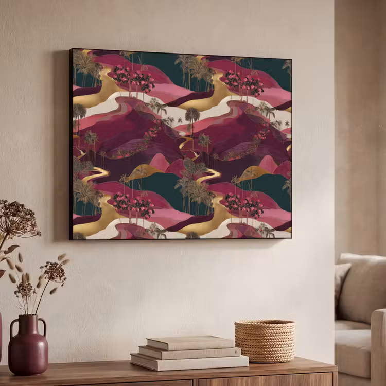 Magisch - Palmbomen - Goud Textielframe zwart klein 947 -sfeer3