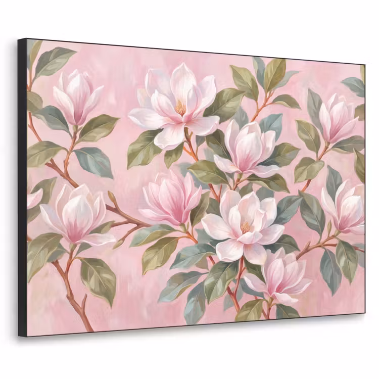Magnolia's - Patroon - Roze Textielframe zwart klein -3d