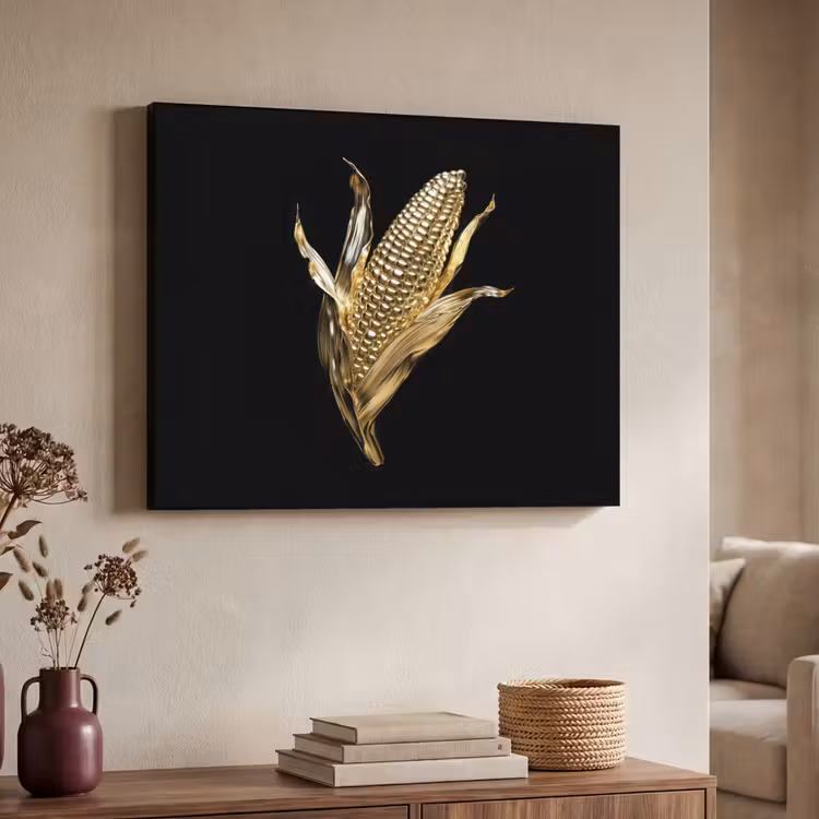 Mais - Eten - Goud - Zwart Textielframe zwart klein -sfeer3