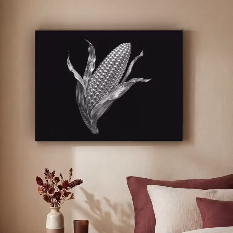 Maïskolf - Glanzend metaal - Elegant Textielframe zwart klein -sfeer1