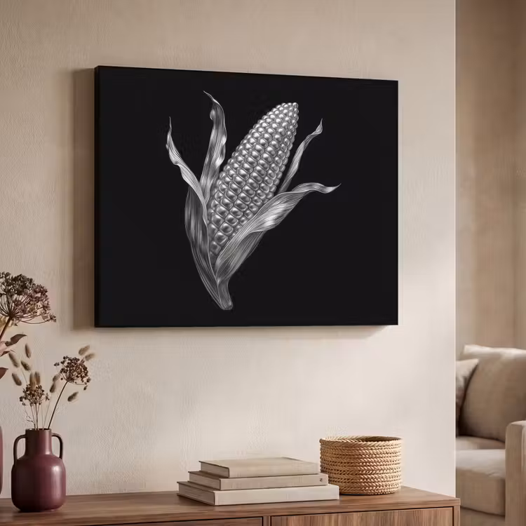 Maïskolf - Glanzend metaal - Elegant Textielframe - compleet frame klein -sfeer3