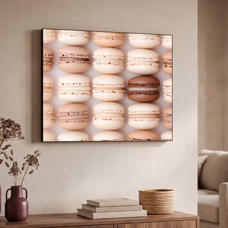 Macarons - Beige - Bruin Textielframe - compleet frame klein -sfeer3