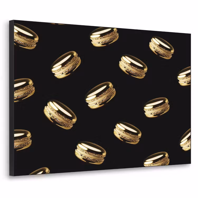 Macarons - Patroon - Goud - Zwart Textielframe - compleet frame klein -3d